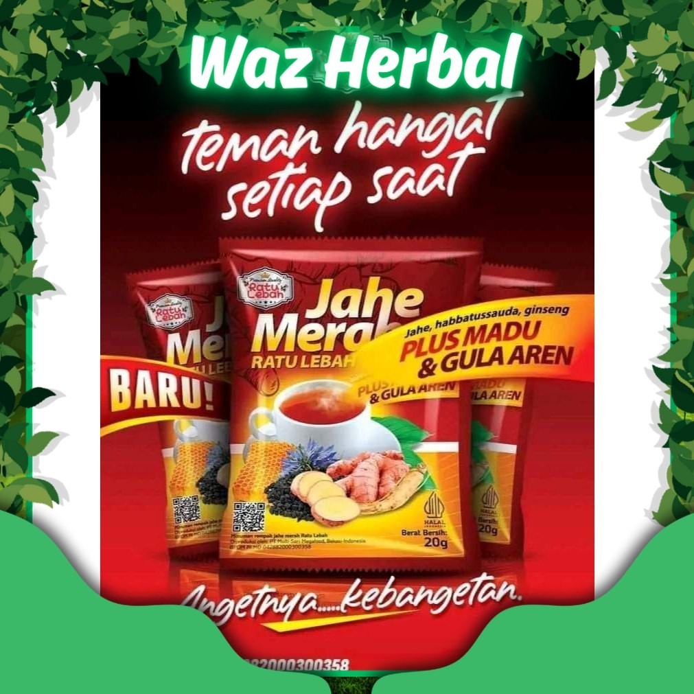 

ORIGINAL | Jahe Merah Super Ratu Lebah plus Madu dan Gula Aren isi 10 Sachet | Herbal Waz