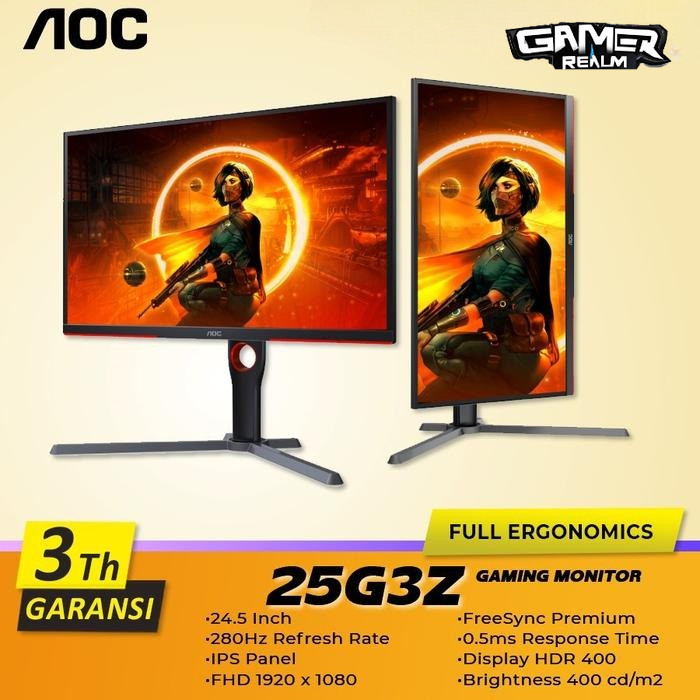 AOC 25G3Z 24.5 inch FHD 280Hz 0.5ms IPS Panel HDR400 Gaming Monitor
