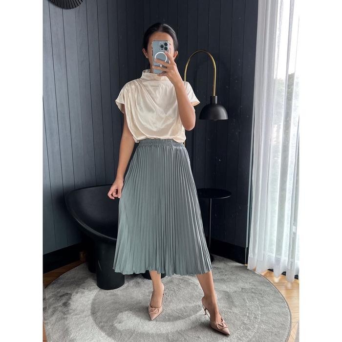 Rok Plisket Midi-Rok Plisket 7/8-Plisket Premium-Pleated Skirt 1 - abu muda