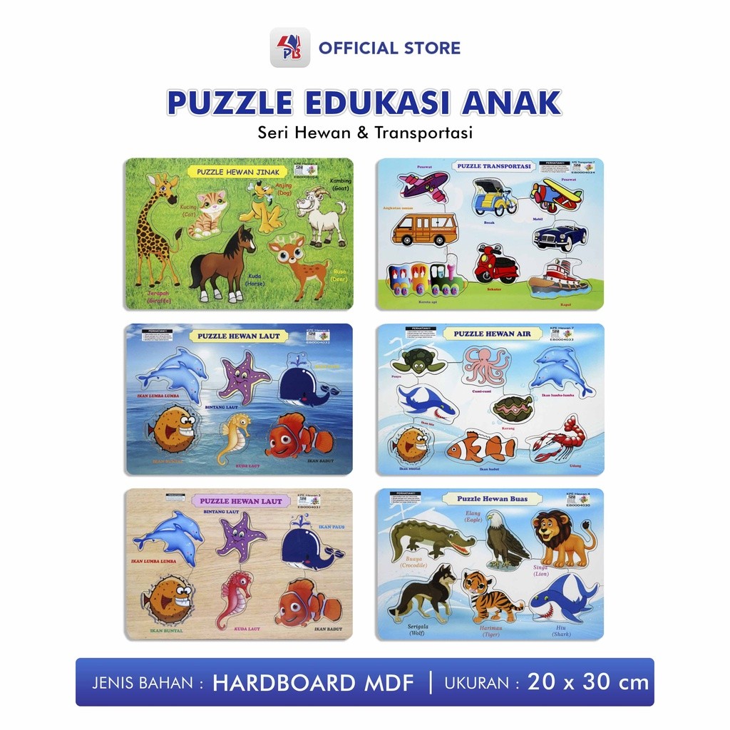 Puzzle Edukasi Anak / Puzzle Kayu / Puzzle Anak Hewan Buas Hewan Jinak Hewan Laut Hewan Air / King P
