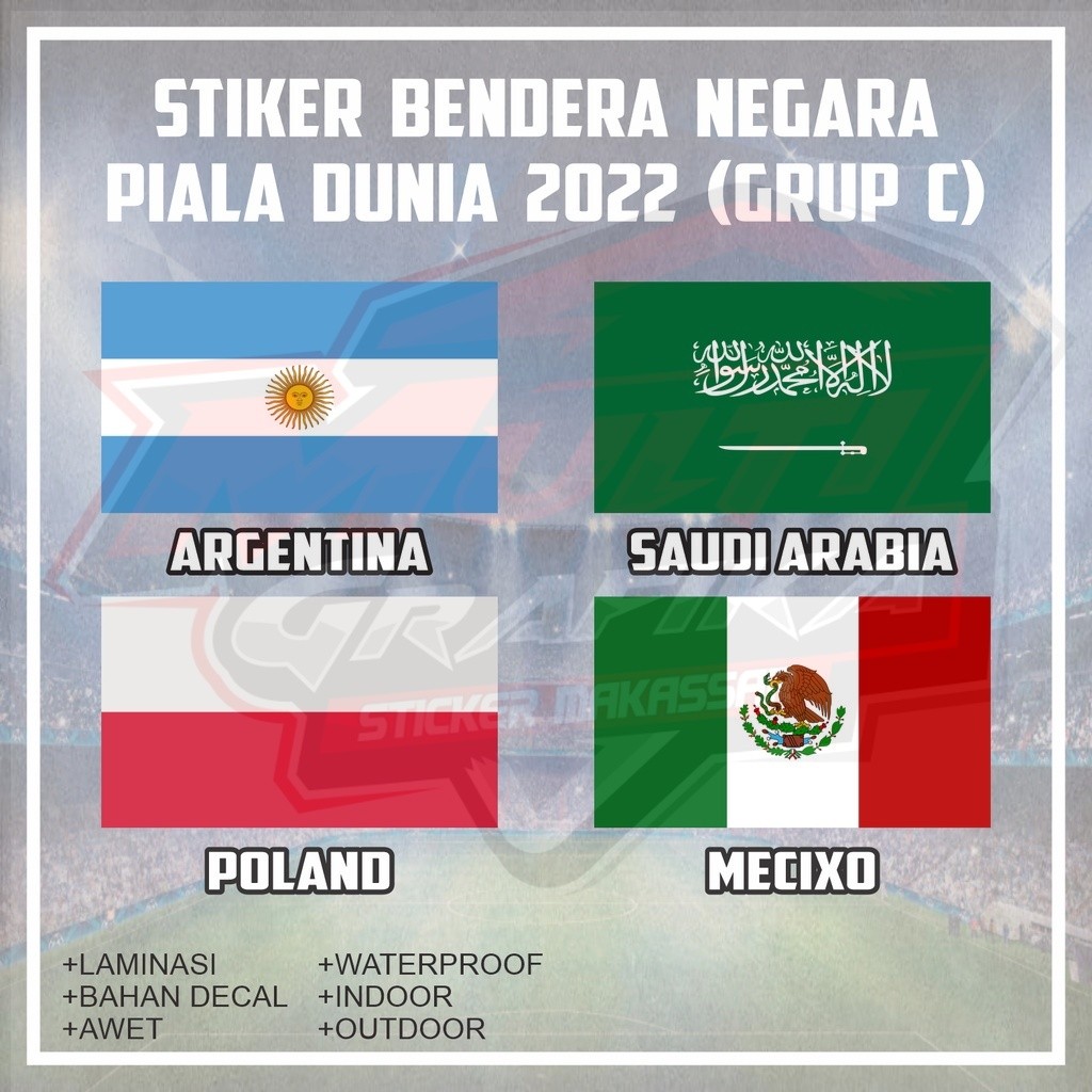 

Stiker Sticker Bendera Negara Argentina Saudi Arabia Poland Mexico Fifa Piala Dunia Grup C Multi Stiker