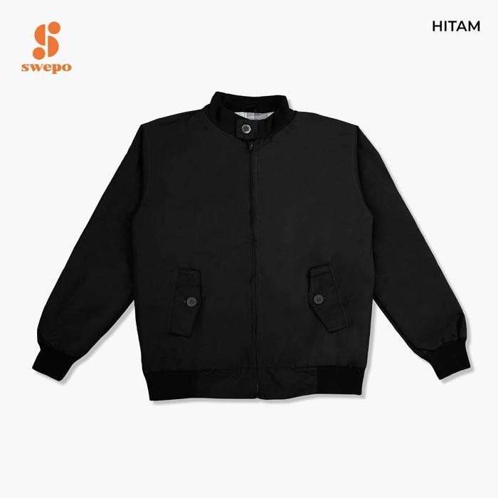 SWEPO Harrington Jacket (Polos) Size M-XXL (Pria & Wanita) - HITAM, M