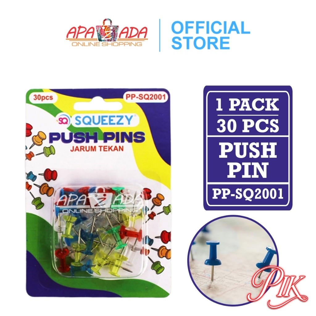 

Push Pin Squeezy [1 Pack - 30 Pcs Jarum] / Jarum Tekan Transparan Warna PP-SQ2001