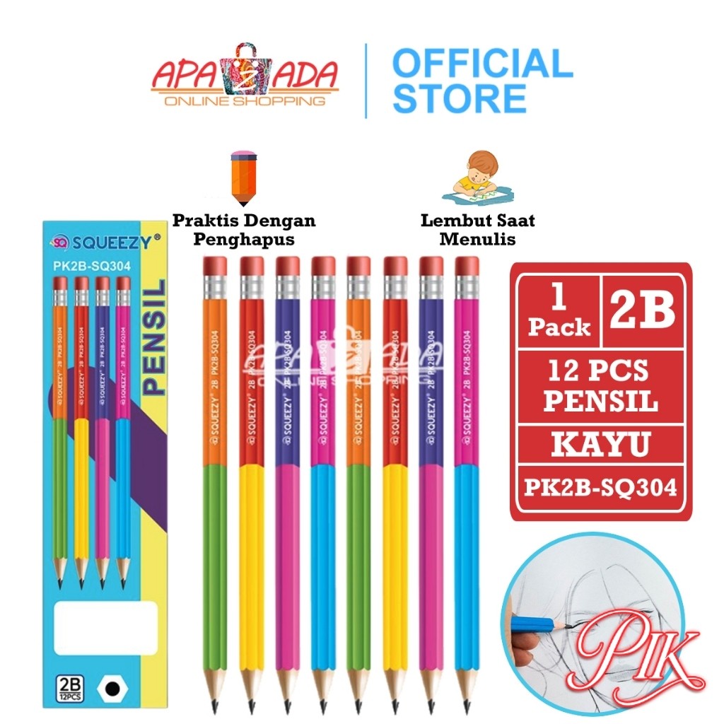 

Pensil 2B [1 Pack - 12 Pcs Pensil] / Pencil Squeezy / Pensil Kayu Murah / Pensil Fancy PK2B-SQ304