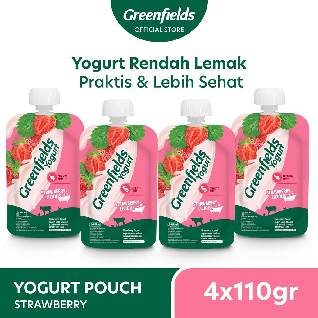 

[Bundling 4] Greenfields Yogurt Pouch Strawberry 110gr - Fresh Yogurt for Daily Healthy Snack