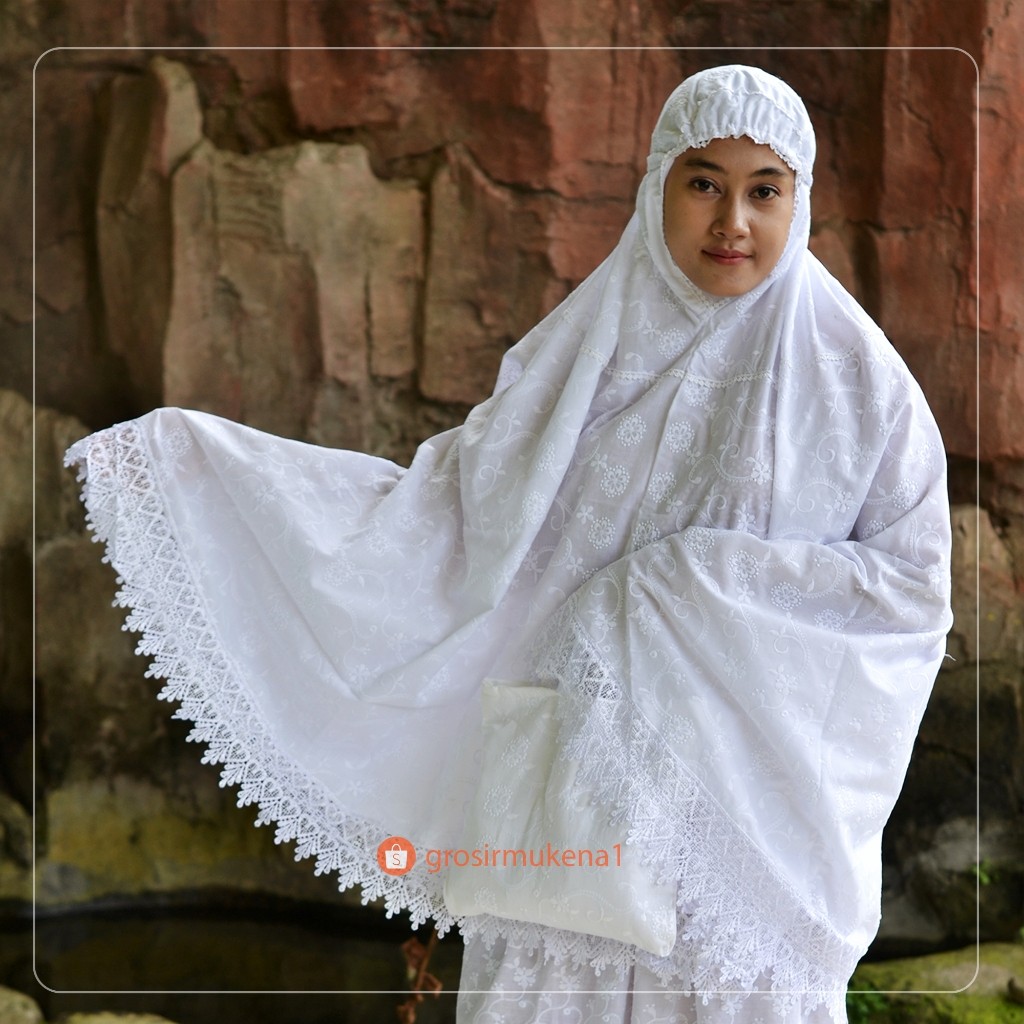 mukena setelan bordir mukena katun Jepang mukena bordir mukena putih polos