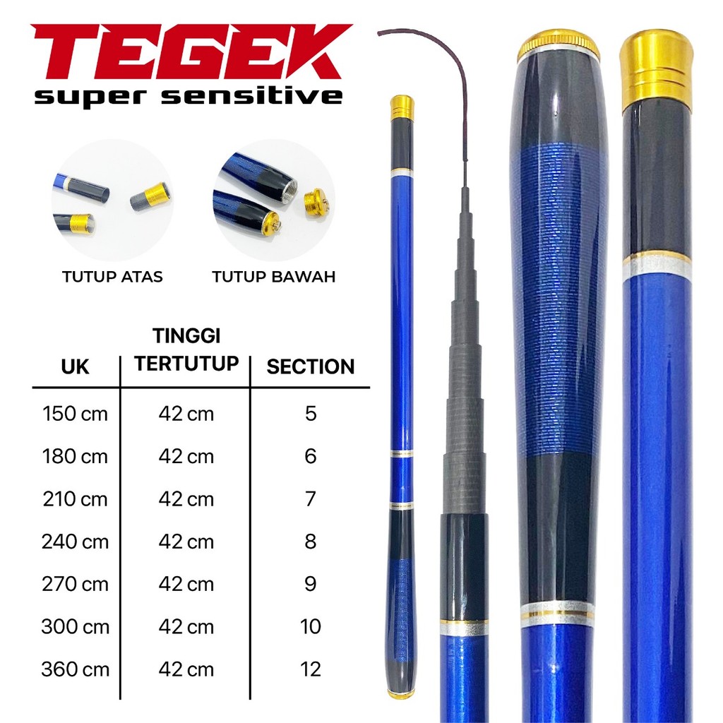 Joran Tegek Bahan Serat Carbon Medium Action Ringan Joran Tegek Ruas Pendek Dengan Ukuran 1.5M - 4.5