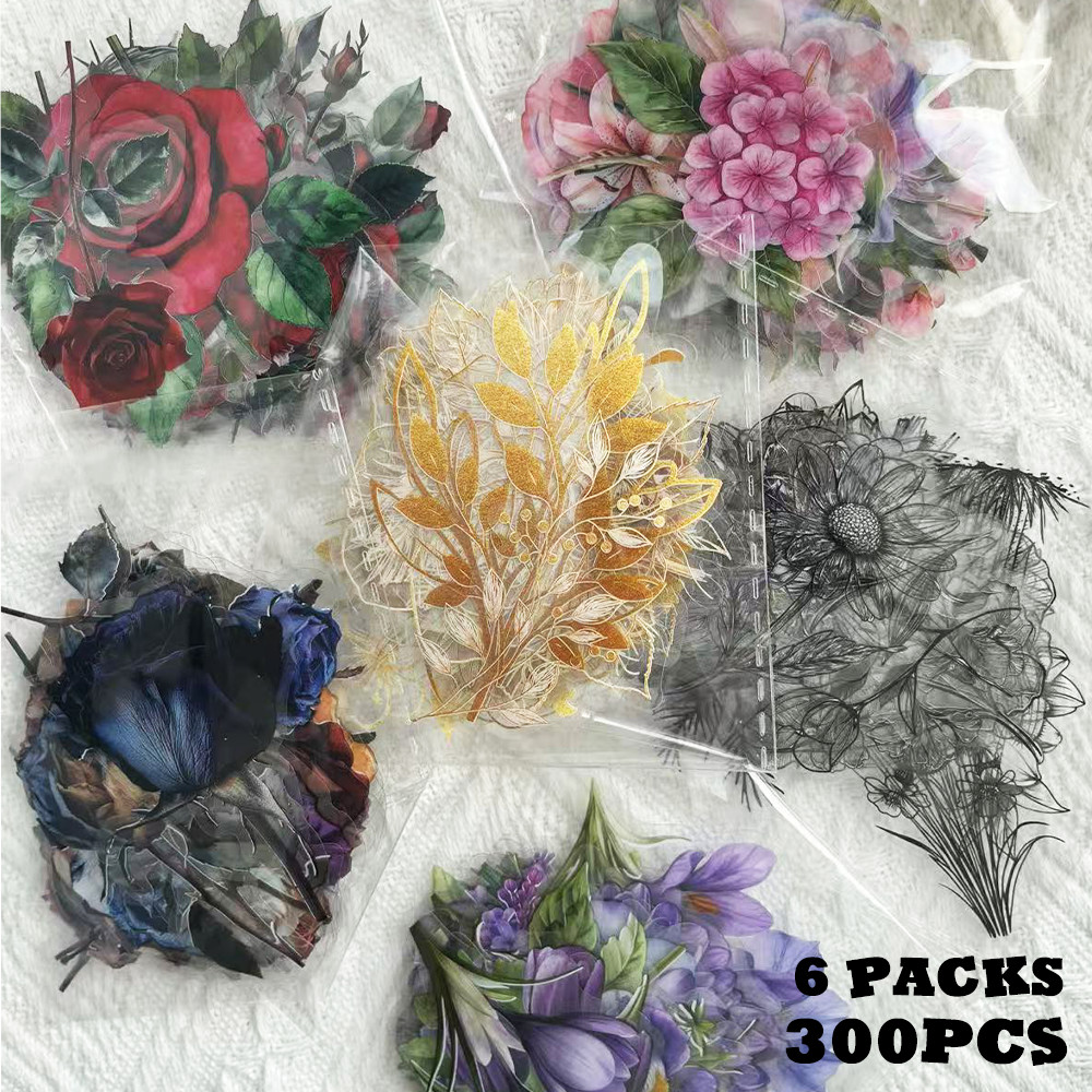 

50pcs/200pcs Vintage Floral Stickers Laptop Scrapbooking Handbook Diary Decorative DIY Mug Organizer Book Waterproof Stickers