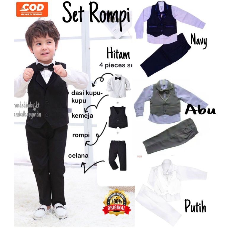 PHOTO PRODUCT ASLI PROMO SETELAN / SET 4 in 1 JAS ROMPI HITAM / NAVY / PUTIH / ABU ANAK LENGKAP DASI