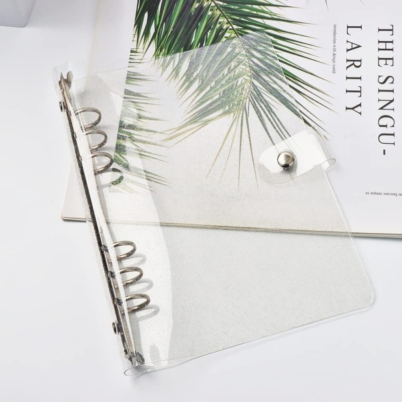 

Clear Glitter Binder Cover Loose-Leaf Folder Soft PVC Notebook Cover A6 Ring Binder with Snap Button Folders Planner Protector