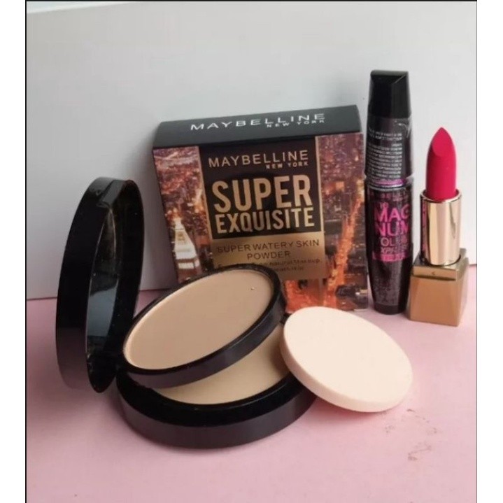 Paket Bedak Maybelline SUPER EXQUISITE + Lipstik + Maskara / Paket Make Up Murah