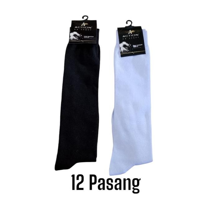 [Promo] 12 Pasang Kaos Kaki Sepak Bola Dan Futsal Dewasa Panjang Polos Hitam Dan Putih, Kaos Kaki Ol
