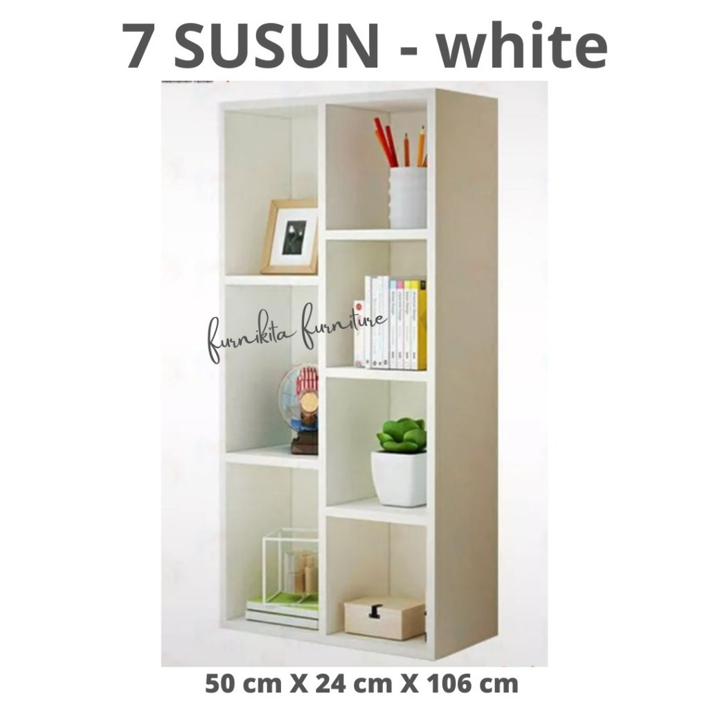 Rak Buku 7 Susun Putih Lemari Serbaguna Minimalis