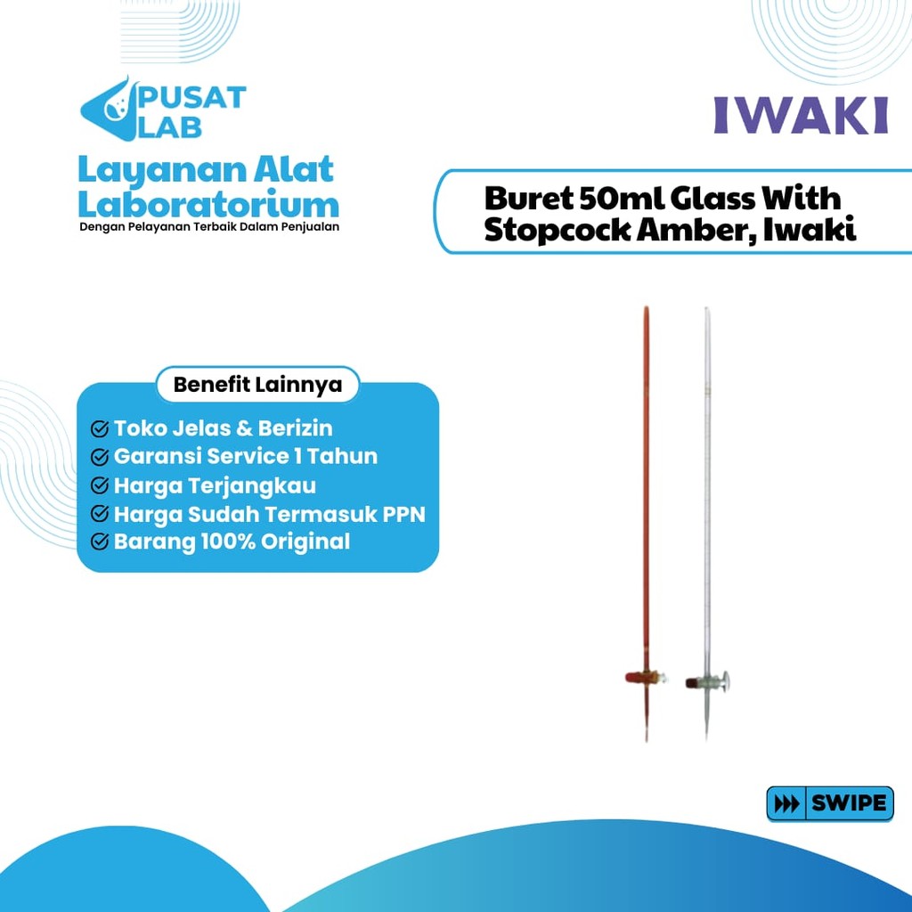 Buret 50ml Glass With Stopcock Amber, Iwaki