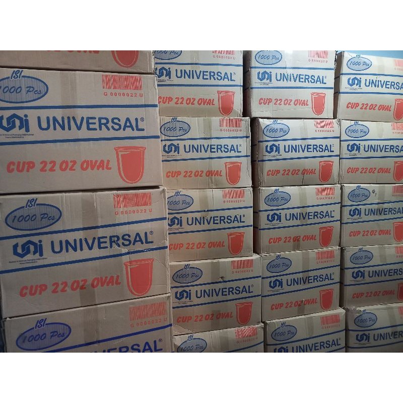 Gelas Plastik Merk Universal 22 Oz Oval 1 Dus Isi 20 Slop = 1.000 Pcs