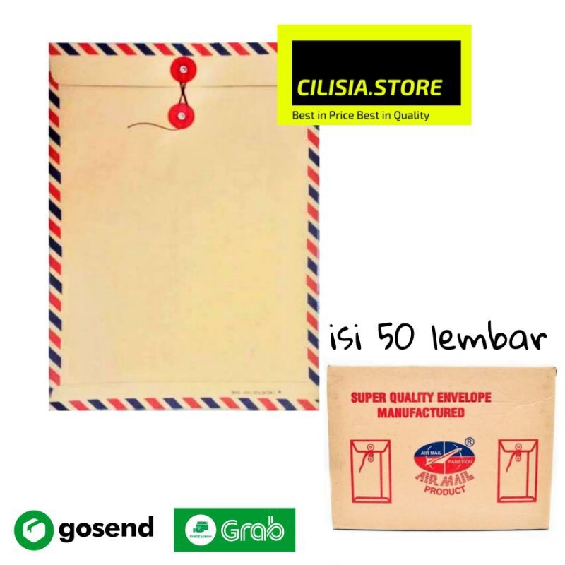 

Amplop Coklat Folio 310 Air Mail Tali / Amplop Tali Isi 50 lembar