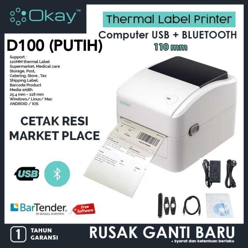 

OKAY D100 BW BL Printer label pengiriman barcode thermal Max Sticker A6 110mm Printer Resi