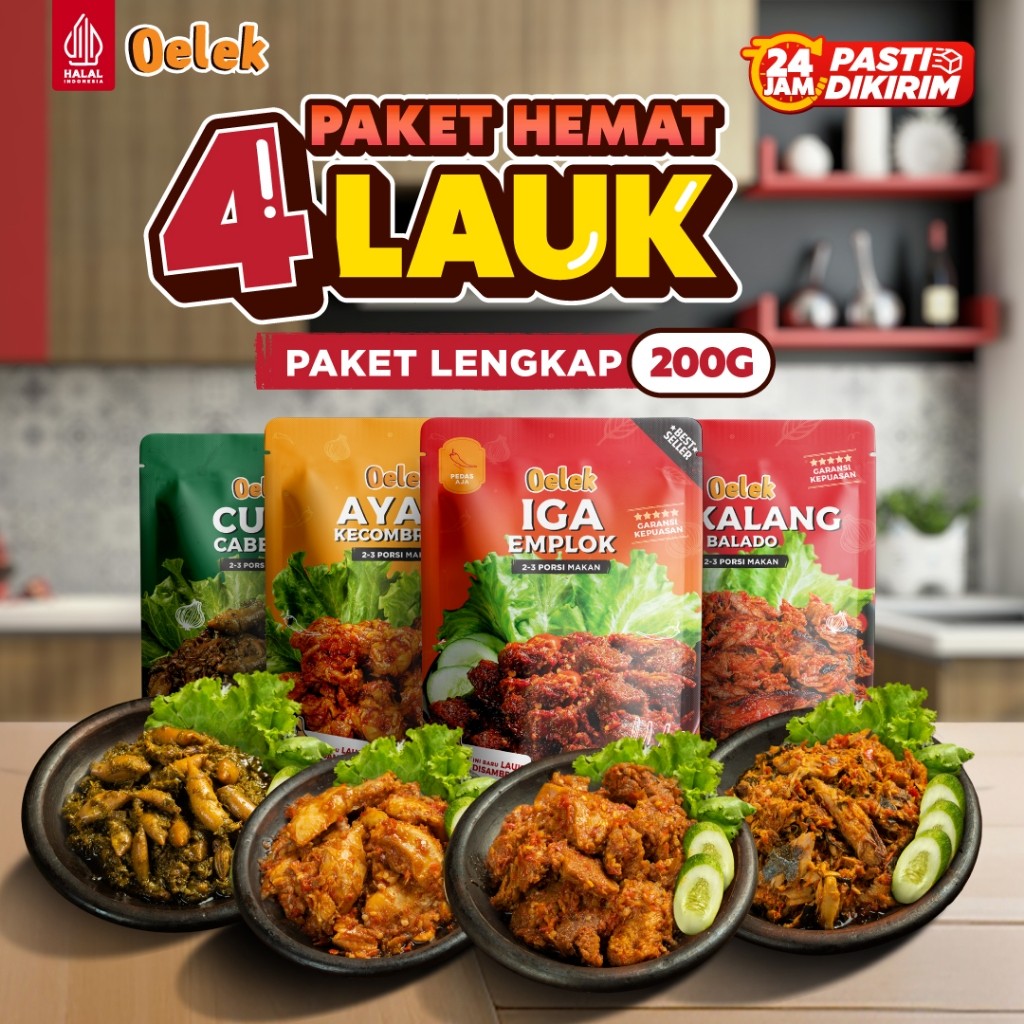 

Oelek Paket 4 Lauk / Iga Emplok / Cakalang Balado / Cumi Jeletot / Cumi Cabe Ijo / Ayam Kecombrang / Lauk Siap Saji