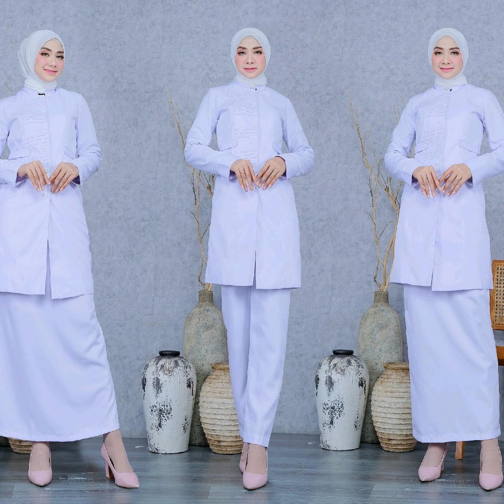 Seragam tunik putih putih STIK GARIS bahan katun blazer  setelan rok A/celana panjang/rok span/atasa