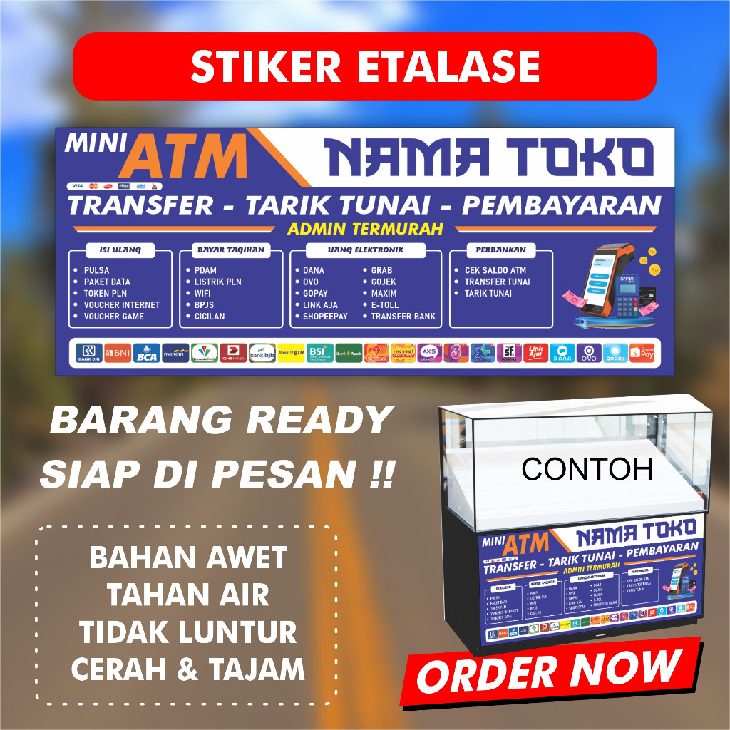 

BEST SELLER Stiker Etalase Konter ATM Bahan Awet Anti Luntur Gambar Tajam Dan Daya Rekat Kuat