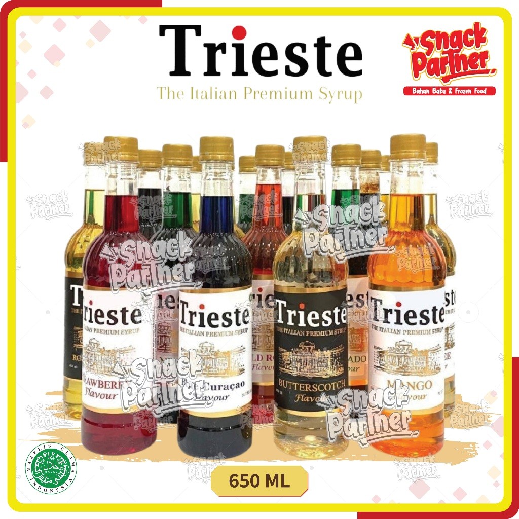 

TRIESTE 650 ML - Syrup / Sirup Vanilla Avocado Banana Blue Lagoon Bluebarry Salted Caramel Coconut Creme Cream Brulee Green Apple Roasted Hazelnut Kiwi Lemon Lychee Mango Matcha Green Tea Mixed Berry Red Velvet Tiramisu