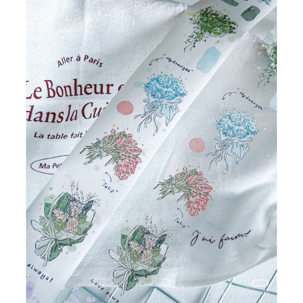 

XiYue Studio Vintage Bouquet Floral Washi PET Tape for Planner Card Making DIY Scrapbooking Plan Decorative Sticker