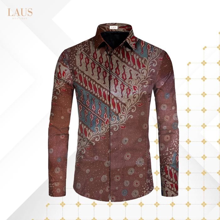Lausboutique-Kemeja Batik Pria Long Sleeve-Slim Fit-Seri Bunga Pencar - BP nude, L