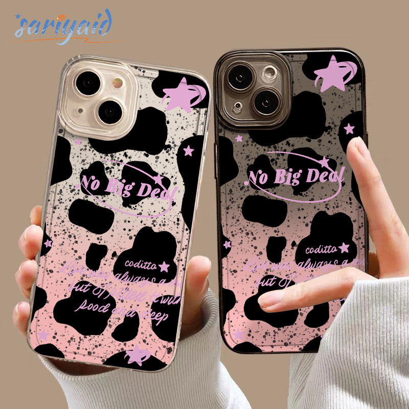 Casing Ponsel Pola sapi merah muda Transparan Soft Case Case Fashion Cocok untuk iPhone 11 12 13 14 