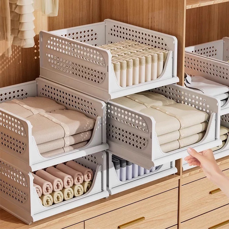 Thick Rak Laci Lipat Serbaguna Rak Baju Putih Tarik Tempat Penyimpanan Pakaian Susun Plastik