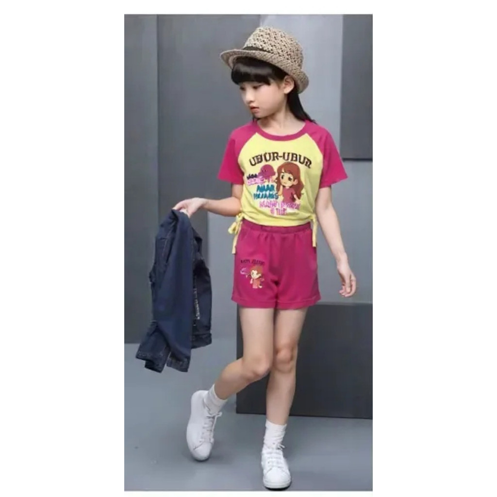 Baju Kaos Anak Perempuan Adem Lengan Pendek & Celana Pendek – Baby Terry 1–10 Tahun (COD )Lengan Pen
