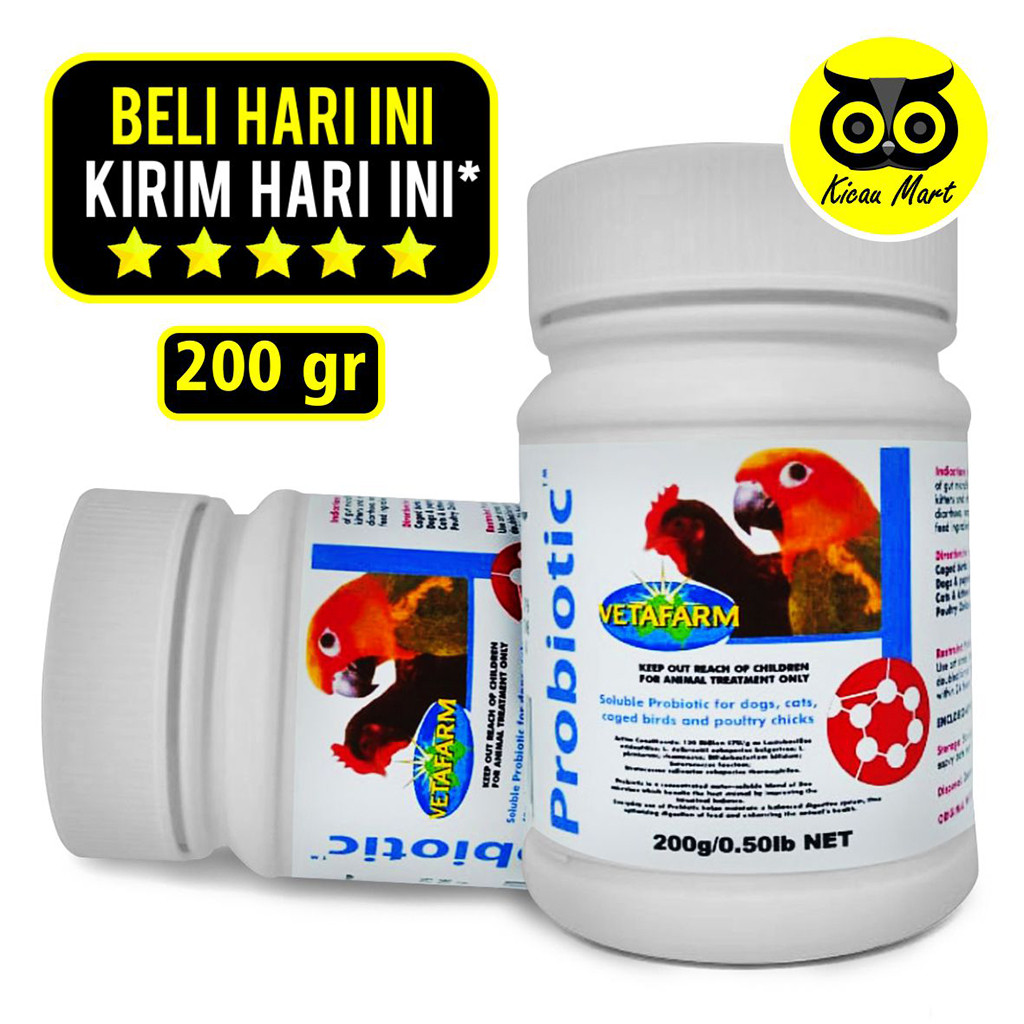 KICAU MART VITAMIN PROBIOTIC VETAFARM 200 GRAM IMPORT OBAT BURUNG UNGGAS LOVEBIRD KENARI KACER MURAI