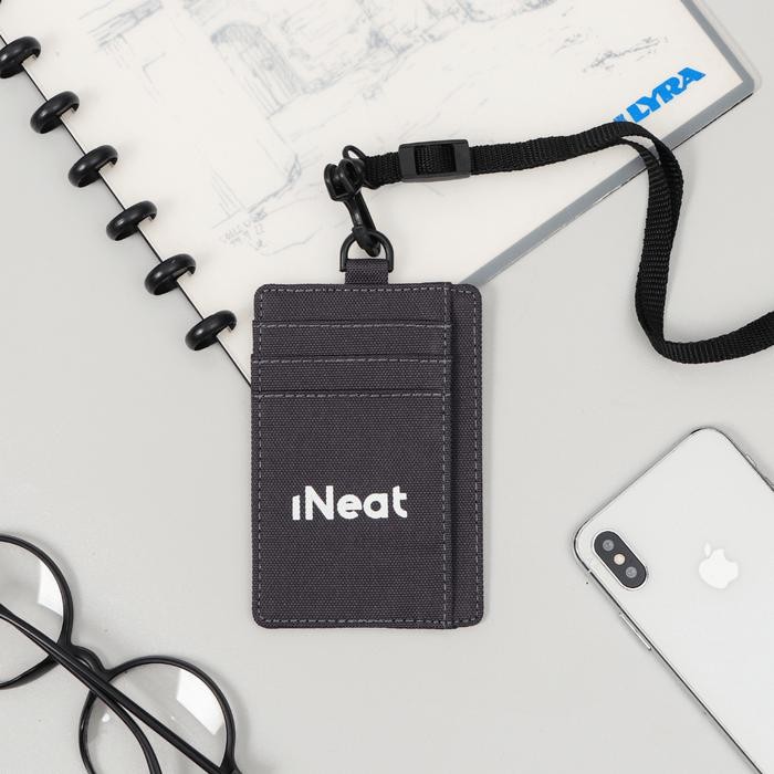 

【YANA-M】FLASH SALE!!! iNeat Card Holder Lanyard ID Card Nametag Wallet Grey - Dompet Kartu Polos Abu - Abu