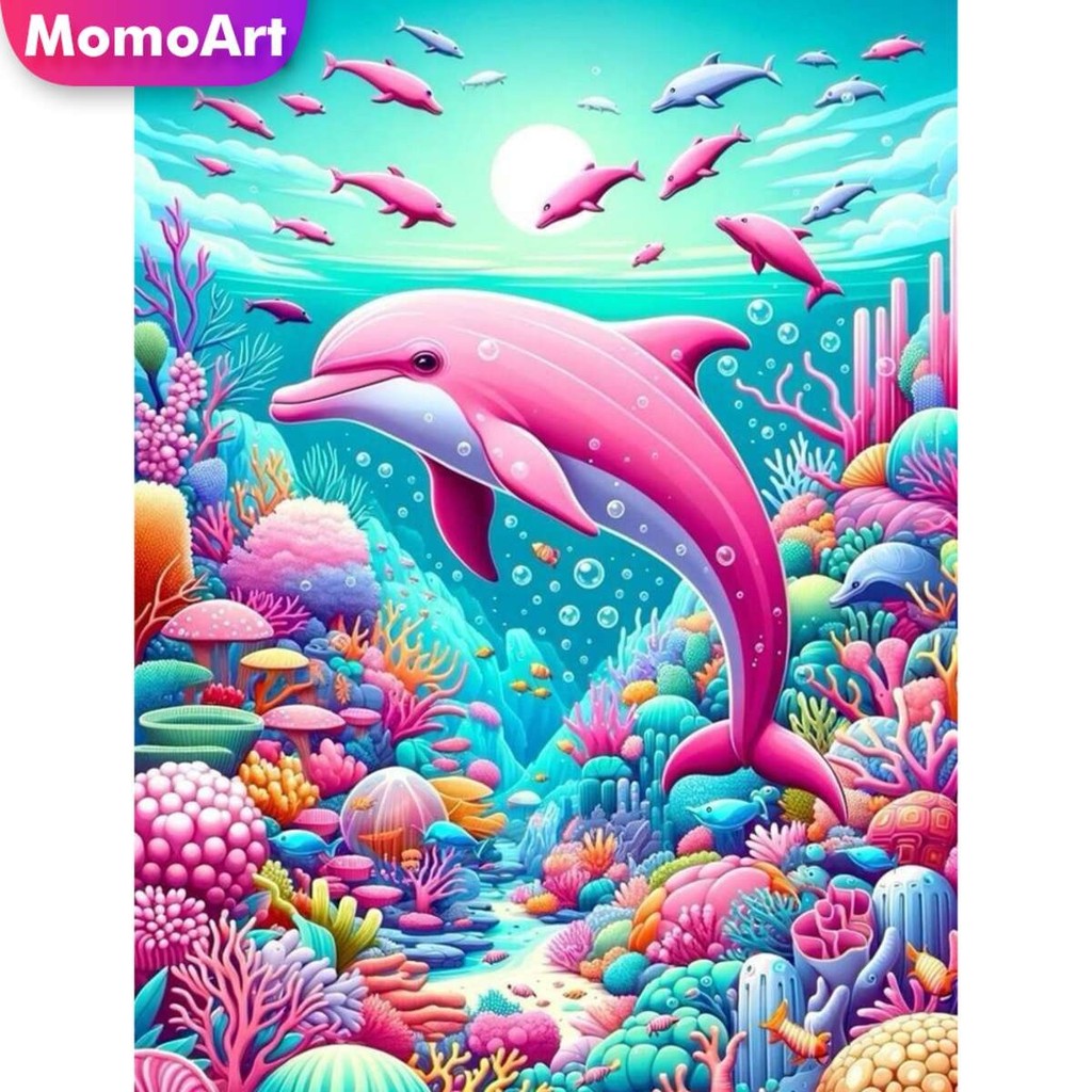 

Momoart Diamond Mosaic Dolphin Animal Needlework DIY Painting Cartoon Full Square Round Embroidery Handmade Gift