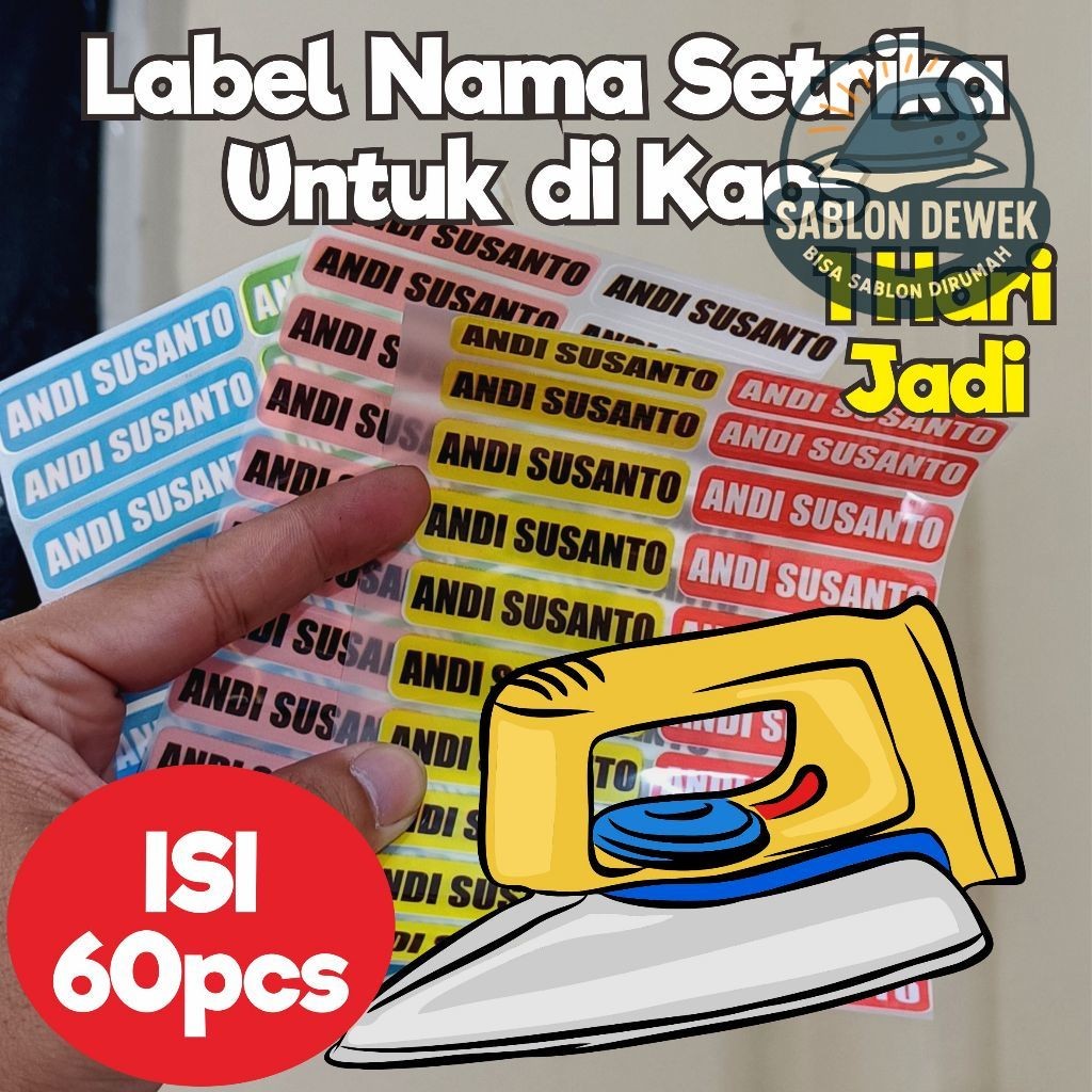 

SP139 Sticker Nama Label Printing Isi 60 Pcs Untuk di Kain / Kaos Sablon Setrika Gratis Custom Nama - Label DTF bisa ditempel - Isi Lebih Banyak - Varian Huruf Lebih Banyak