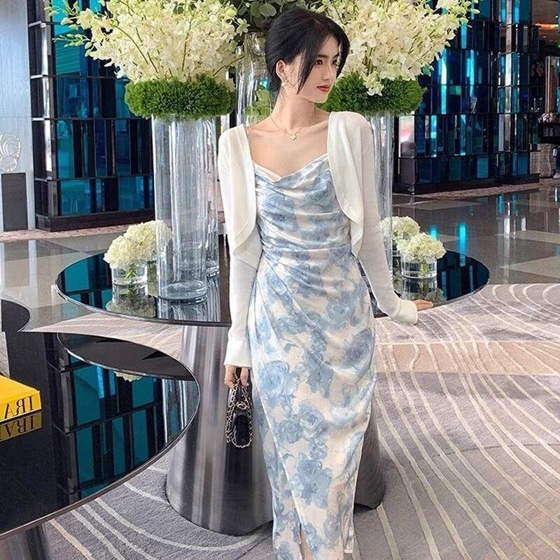 dress biru muda korean style long sexy wanita dress elegant pas body mewah party dress big size Form