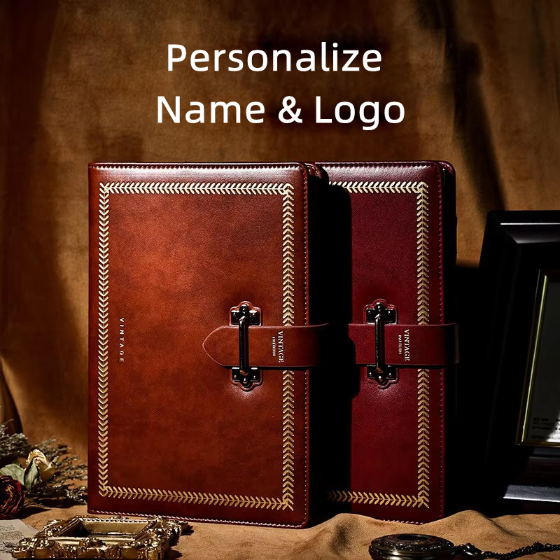 

Free Custom Name Logo A5 Notebook Name Leather Cover Planner Writing Pads Binder Diary Office School Supply Gift with Box
