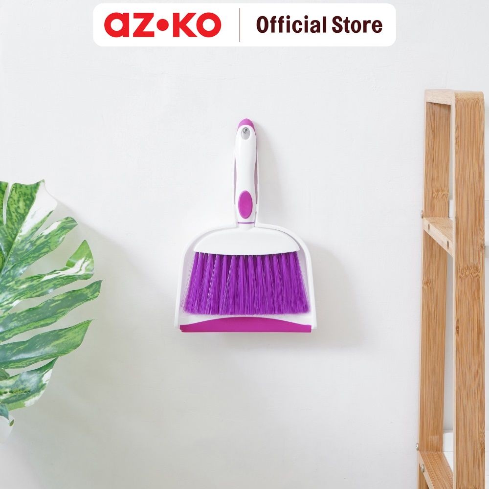 AZKO Sapu Dan Pengki Mini - Ungu Putih Floor Broom Set Sapu Dan Serokan Sapu Serbaguna Serok Lantai 