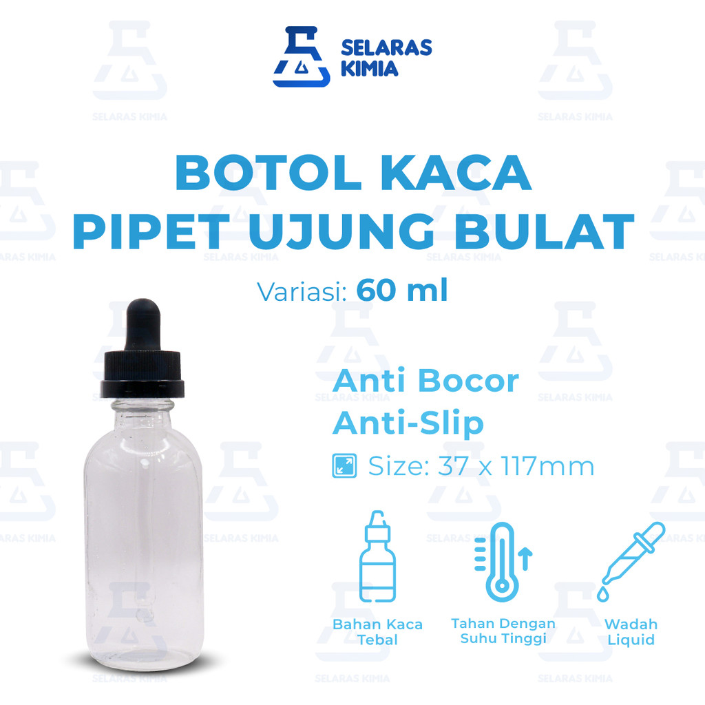 Botol Pipet Kaca BENING 60ML / Glass Bottle Pipette Clear 60 ML / Dropper Bottle