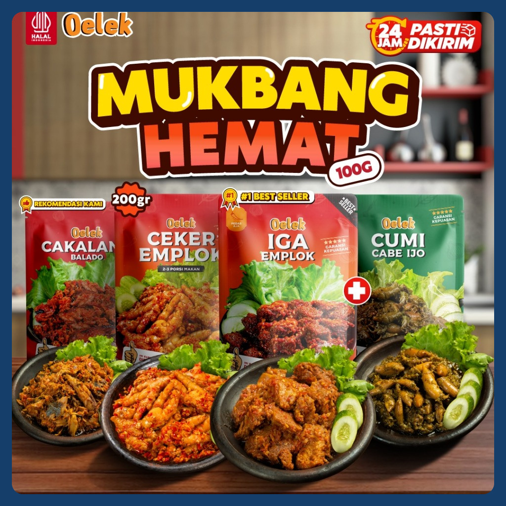 

Oelek Mukbang Hemat 4 Lauk 100gr Cobain Dulu Bebas Pilih / Iga Emplok / Cakalang Balado / Cumi Cabe Ijo / Ayam Kecombrang / Lauk Siap Saji