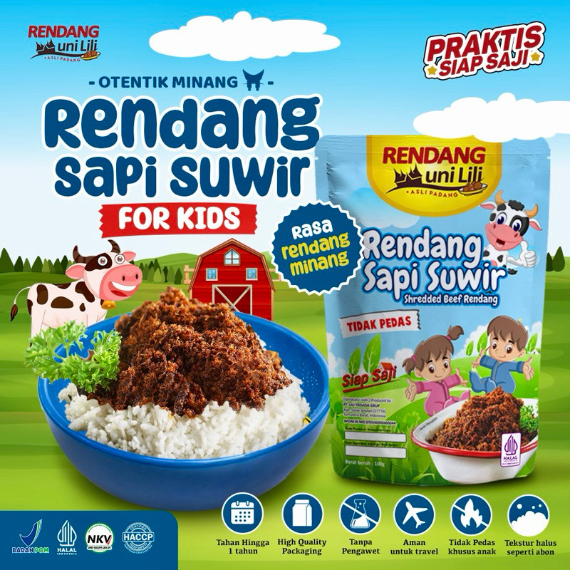 

RENDANG SAPI SUWIR & AYAM SUWIR FOR KIDS (Tidak Pedas) BPOM by Rendang Uni Lili - 100 gr