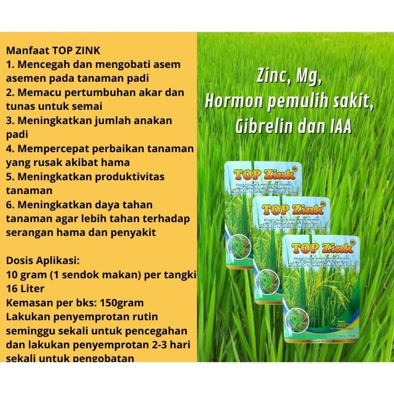 Liceriashop17 Pupuk Top Zink 150Gr Perbanyak Anakan Padi & Mengobati Asem Aseman Obat Semprot Padi