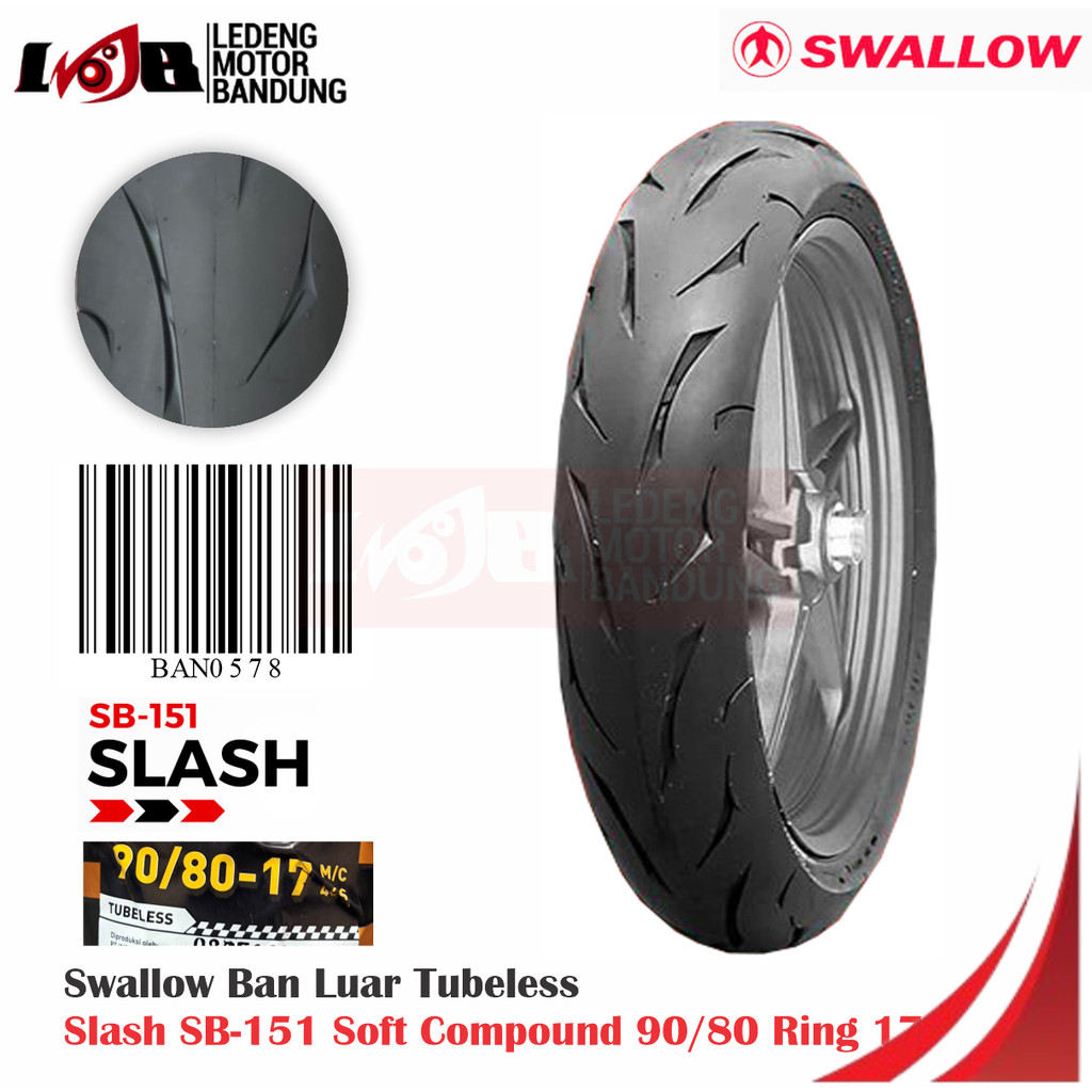 Ban Swallow Slash 90/80 Ring 17 Soft Compound SB151 Tubeless Motor Supra Jupiter Z MX