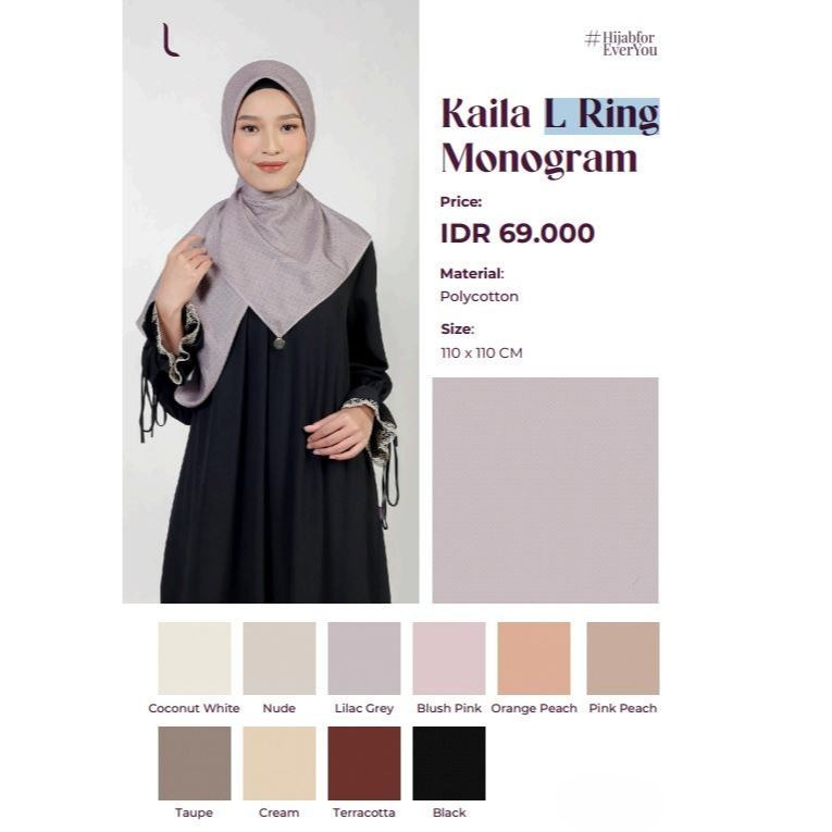 Elzatta Kerudung Segi Empat Premium Terbaru Kaila L Ring Monogram