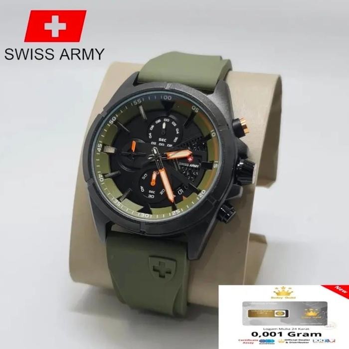 BISA COD- Jam Tangan Pria Swiss Army Rubber Chronograph - Hijau