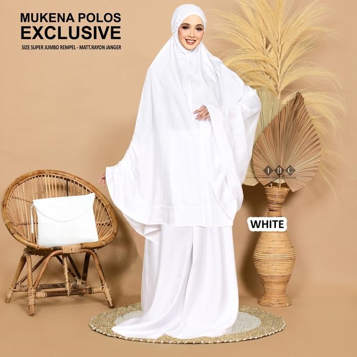 Baligrosir Mukena Dewasa Jumbo Polos Terbaru 2024 Murah Adem Rayon Bali Fit BB 90kg Bigsize - White,