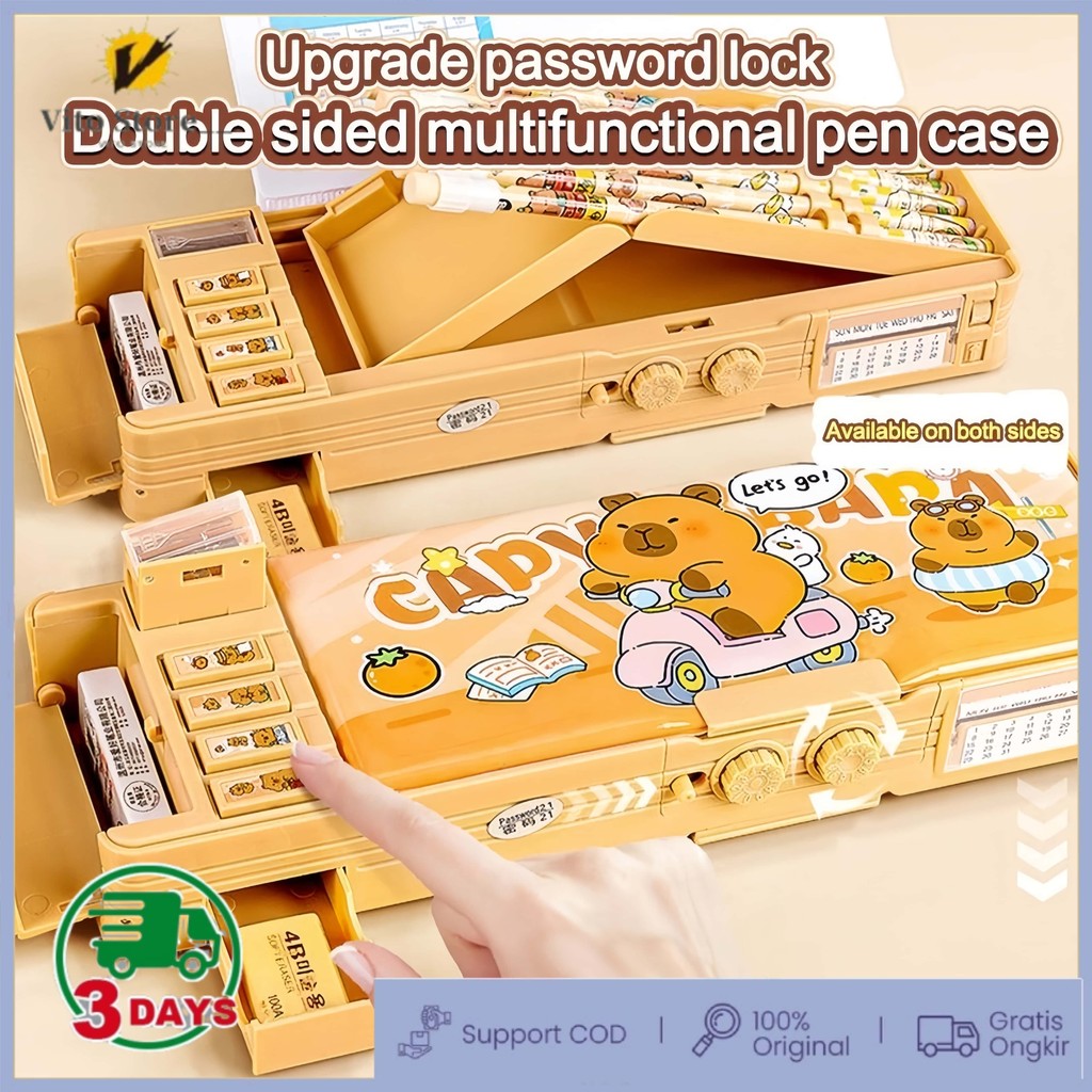 

Capybara Multifunctional Pencil Case dengan kunci sandi untuk siswa sekolah dasar, kapasitas besar untuk anak laki-laki dan perempuan