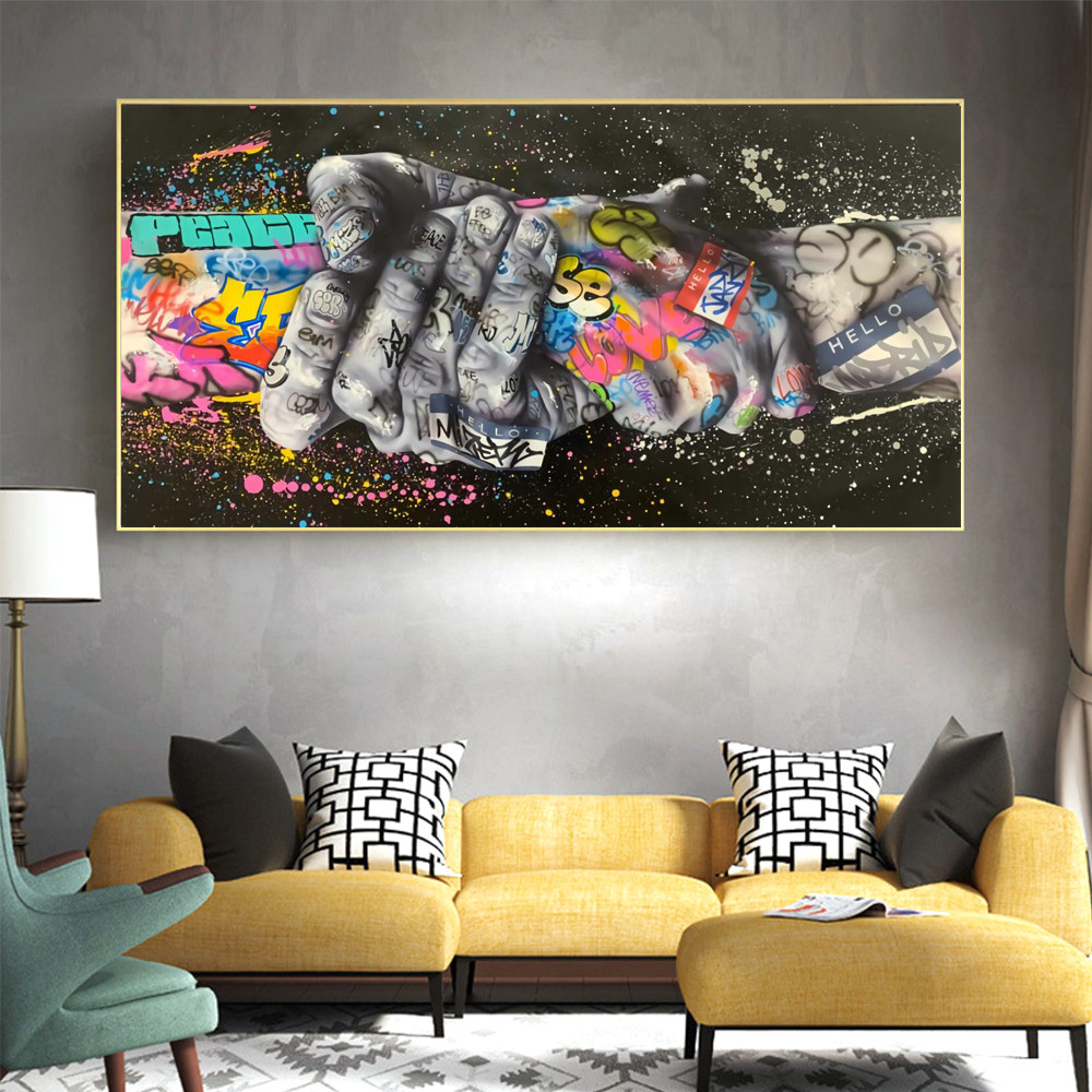 

Graffiti Art Handshake Gesture Painting, Canvas Posters and Prints, Street Wall Art, Picture for Living Room, Home Decor
