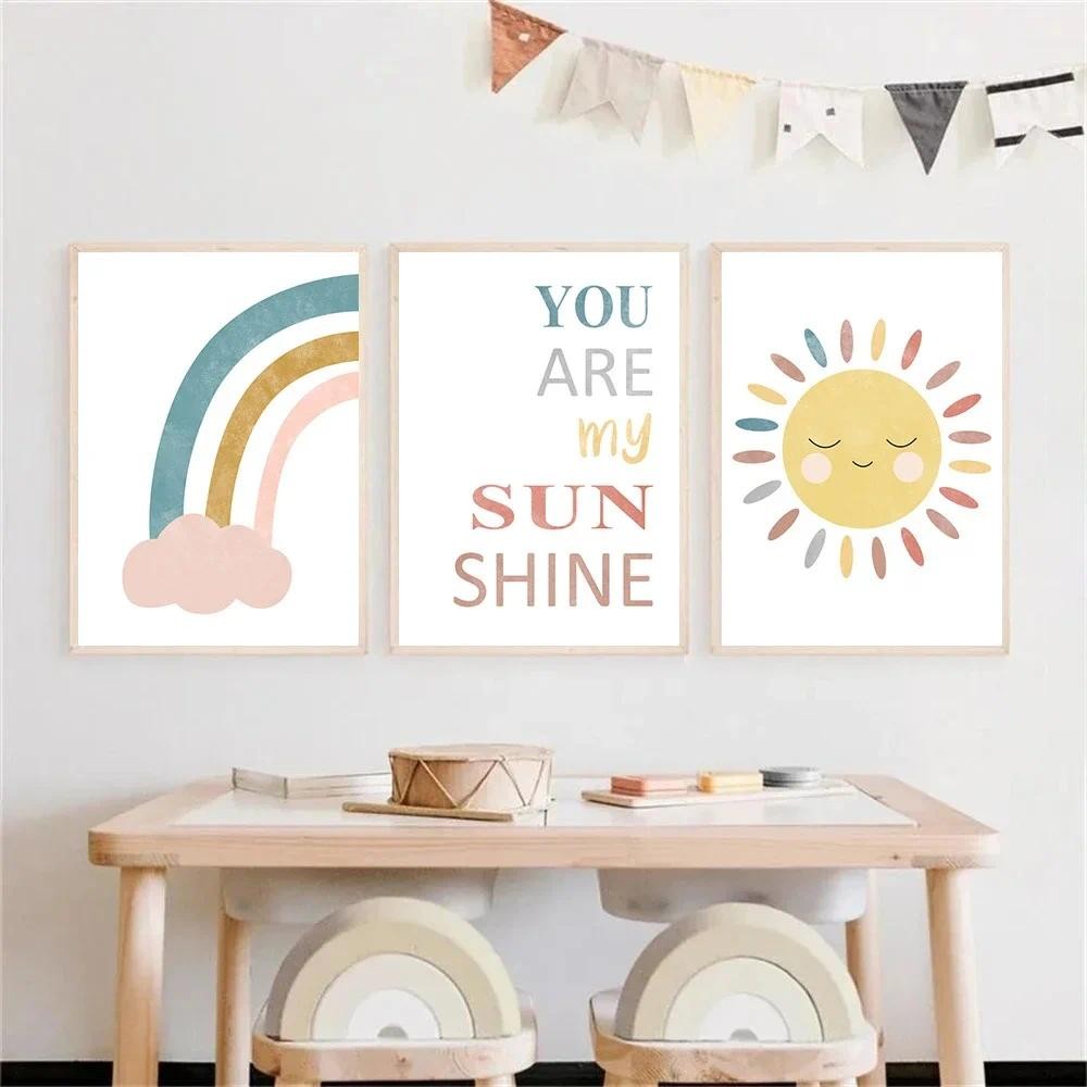 

Half Rainbow Posters Cute Sun Canvas Painting Nursery Art Print You Are My Sunshine Poster Nordic Wall Pictures Kids Room Decor