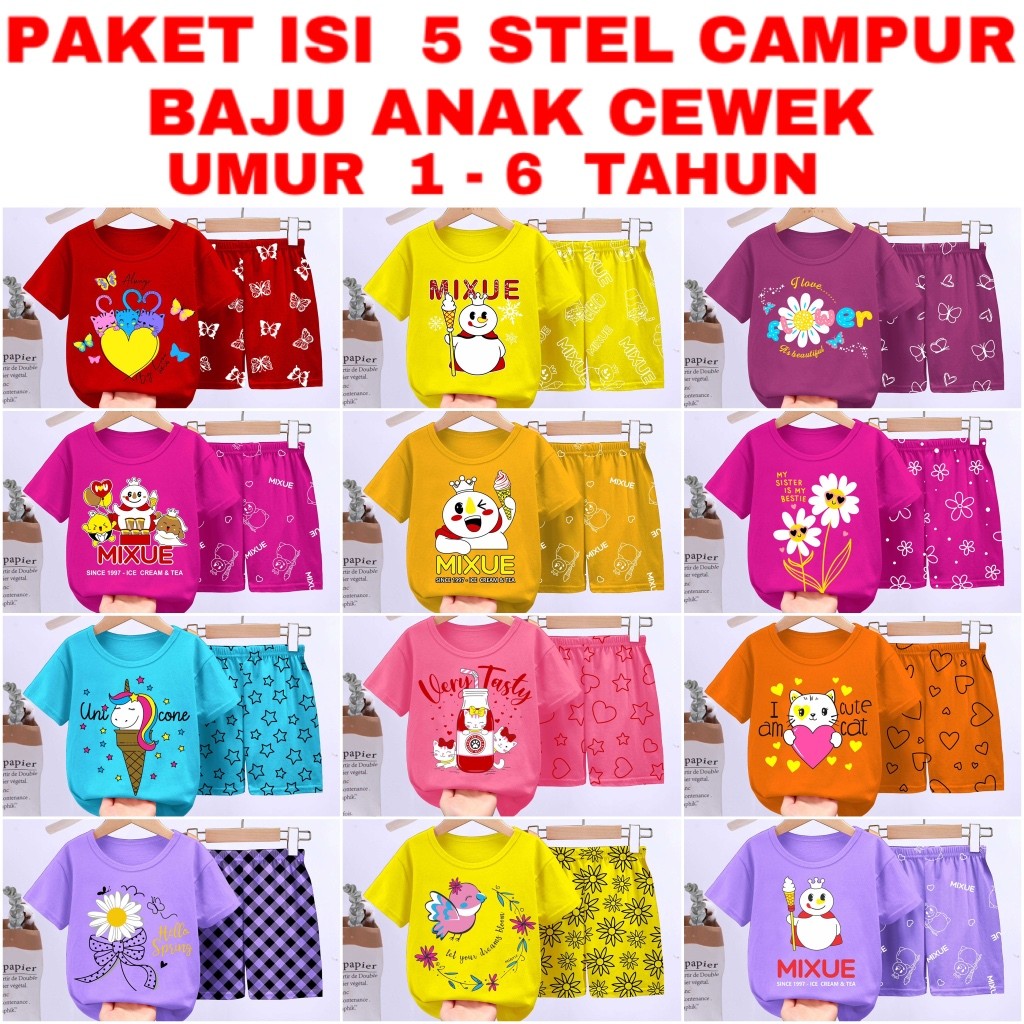 VALMELO PAKET HEMAT 5 PCS BAJU ANAK PEREMPUAN