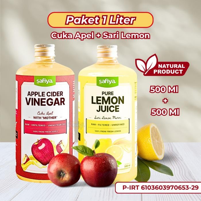 

[PAKET 2 In 1] CUKA APEL SARI LEMON SAFIYA - Original 100% Cuka Apel Sari Lemon Premium Diet Detox - Cuka+Lemon 500